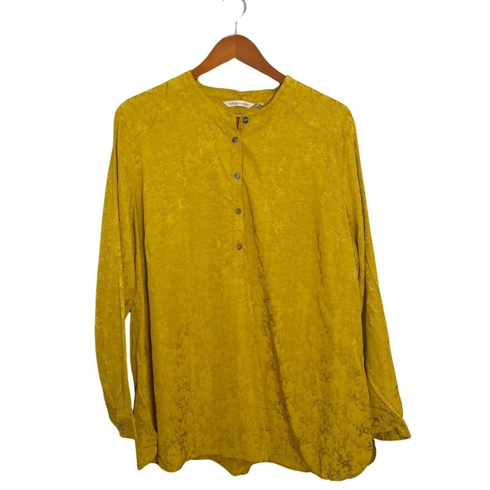 Soft Surroundings‎ Mustard Yellow Shiny Butterfly Blouse Size 1X Career Dressy